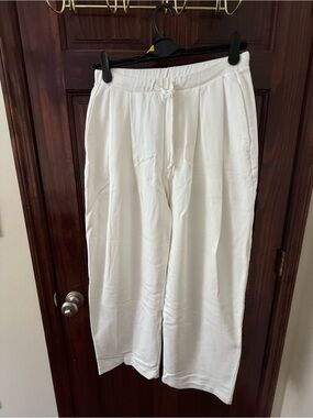 Zara White Wide-Leg Drawstring Pants